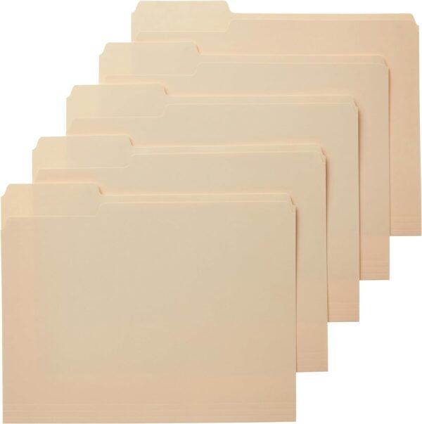 Amazon Basics 1/3-Cut Tab, Assorted Positions File Folders, Letter Size, Manila - Pack of 100