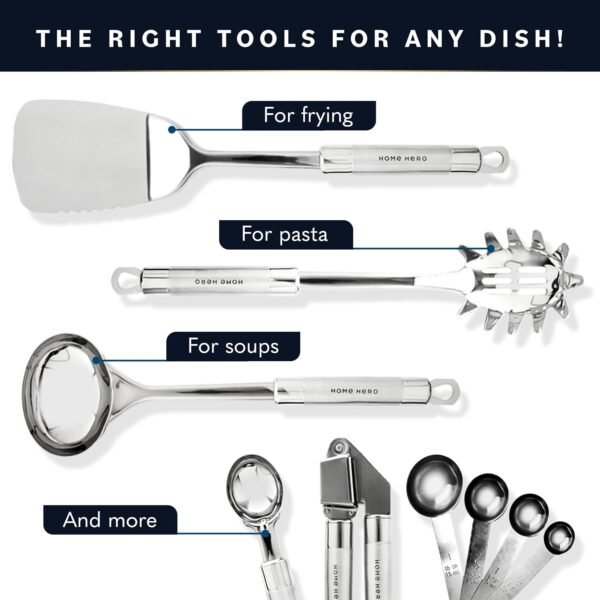 Home Hero Stainless Steel Kitchen Utensils Set - Nonstick Stainless Steel Cooking Utensils Set - Heat Resistant Kitchen Essentials & Metal Kitchen Gadgets (54 Pcs) - Image 4