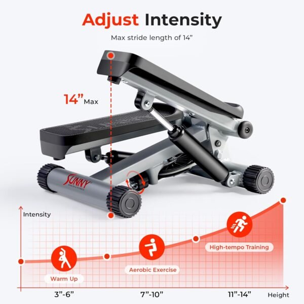 Sunny Health & Fitness Mini Steppers for Exercise at Home, Stair Step Workout Machine with Resistance Bands, Full Body Cardio Equipment, Optional Smart Stepper with SunnyFit App Connection - Image 3