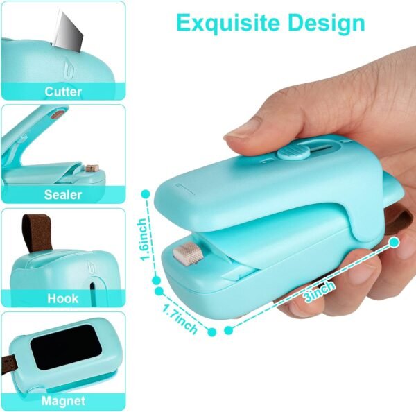 Mini Kenossion Chip Bag Sealer - Heat Seal with Cutter & Magnet, Portable Mini Sealing Machine to Reseal Plastic Bags & Keep Snacks Fresh (2xAA Batteries Included) - Image 2