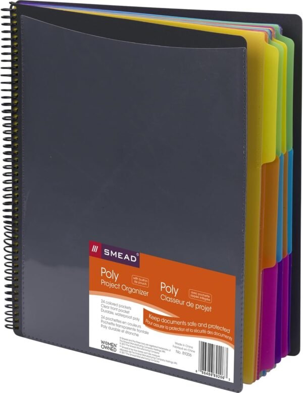 Smead Project Organizer, 24 Pockets, Grey with Assorted Bright Tabs, Tear Resistant Poly, 1/3-Cut Tabs, Letter Size (89206) - Image 4