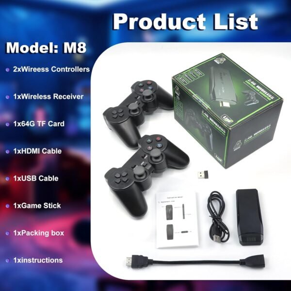 M8 Retro Game-Stick, Revisit Classic Games with Built-in 9 Emulators, 20,000+ Games, 4K HDMI Output, and 2.4GHz Wireless Controller for TV Plug and Play, 64GB - Image 7