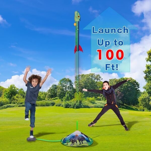 Dinosaur Toy Rocket Launcher for Kids - Launch Up to 100 Ft, 4 Rockets, Outdoor Outside Toys for Kids, Dinosaur Toys, Birthday Gifts for 3 4 5 6 7 8-12 Year Old Boys Girls - Image 2