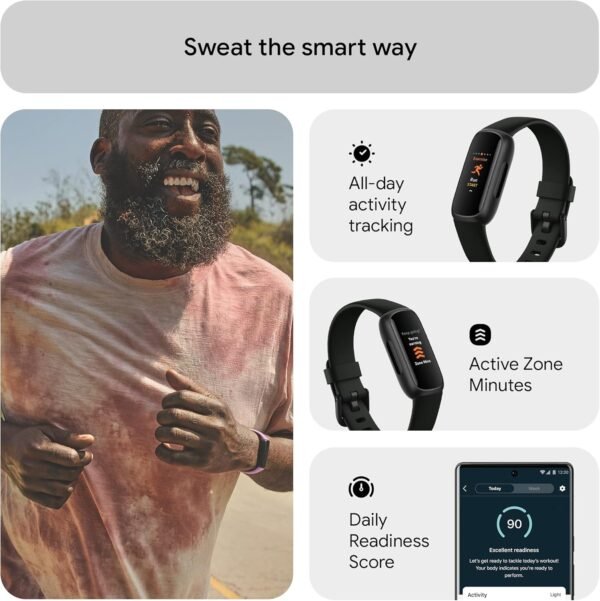 Fitbit Inspire 3 Health &-Fitness-Tracker with Stress Management, Workout Intensity, Sleep Tracking, 24/7 Heart Rate and more, Midnight Zen/Black One Size (S & L Bands Included) - Image 2