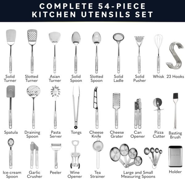 Home Hero Stainless Steel Kitchen Utensils Set - Nonstick Stainless Steel Cooking Utensils Set - Heat Resistant Kitchen Essentials & Metal Kitchen Gadgets (54 Pcs) - Image 2