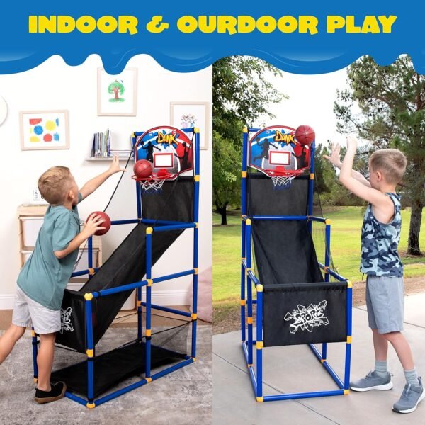 JOYIN Arcade Basketball Game Set with 4 Balls and Hoop for Kids 3 to 12 Years Old Indoor Outdoor Sport Play - Easy Set Up - Air Pump Included - Ideal for Competition - Image 2