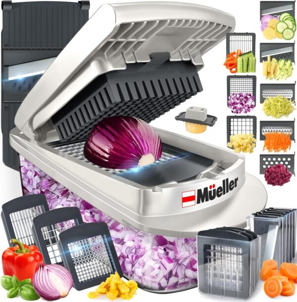 Mueller Pro-Series 10-in-1, 8 Blade Vegetable Chopper, Onion Mincer, Cutter, Dicer, Egg Slicer with Container, French Fry Cutter Potato Slicer, Home Essentials & Kitchen Gadgets, Salad Chopper