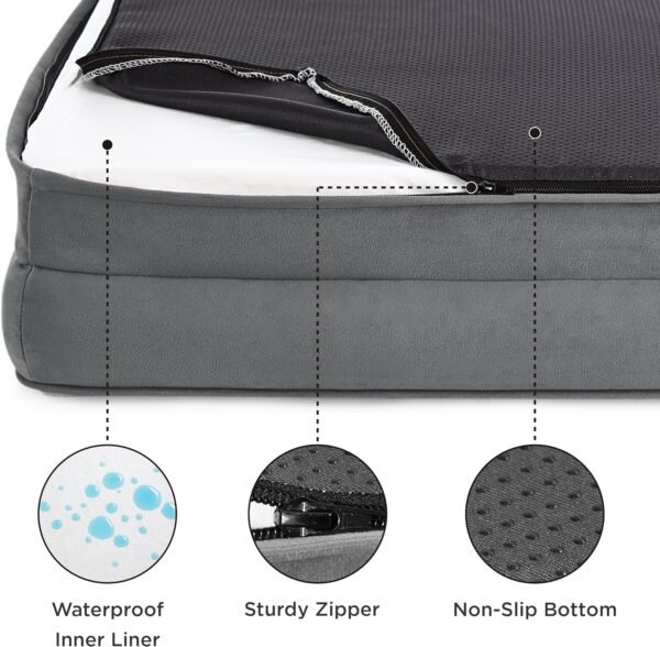 Bedsure Orthopedic Dog Bed for Medium Dogs - Waterproof Dog Sofa Beds Medium, Supportive Foam Pet Couch Bed with Removable Washable Cover, Waterproof Lining and Nonskid Bottom, Grey - Image 4