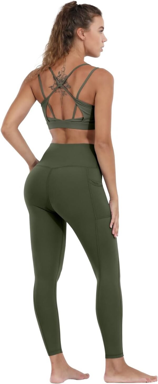CHRLEISURE Leggings with Pockets for Women, High Waisted Tummy Control Workout Yoga Pants - Image 4