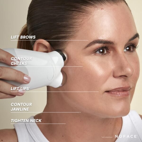 NuFACE Trinity FDA Cleared Microcurrent Facial Device & Wrinkle Reducer Attachment - Microcurrent Device with LED Red Light Attachment - Face Sculpting & Neck Tightening Device + Aqua Microcurrent Gel - Image 5