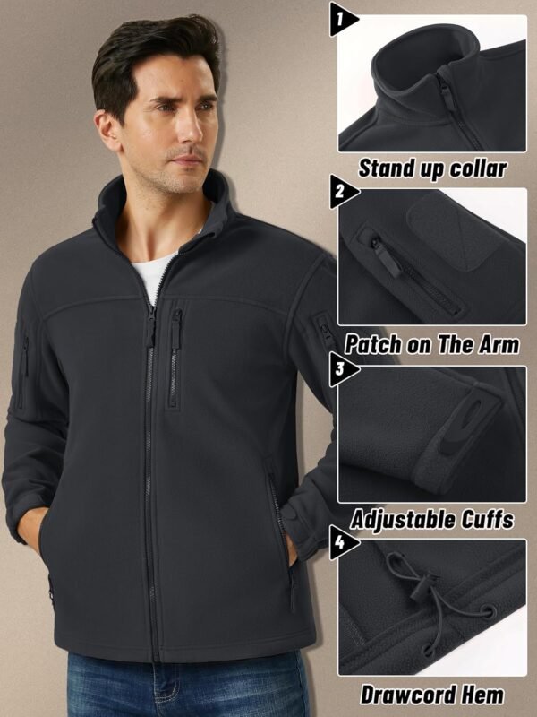 KEFITEVD Men's Tactical Fleece Jackets Full Zip Casual Outdoor Winter Warm Jacket Multi Pockets - Image 5