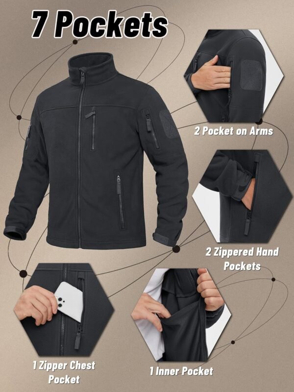 KEFITEVD Men's Tactical Fleece Jackets Full Zip Casual Outdoor Winter Warm Jacket Multi Pockets - Image 6