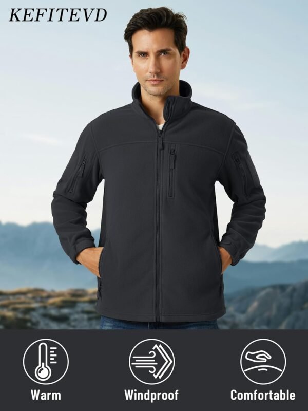 KEFITEVD Men's Tactical Fleece Jackets Full Zip Casual Outdoor Winter Warm Jacket Multi Pockets - Image 7