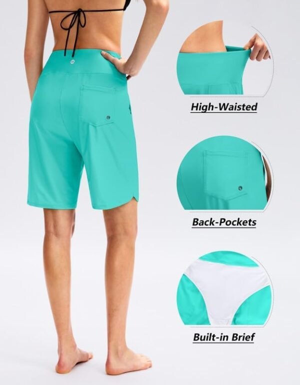 Viodia Women's 9" Long Swim Board Shorts with Pockets High Waisted Beach Swimsuits Knee Length Short for Women with Liner - Image 3