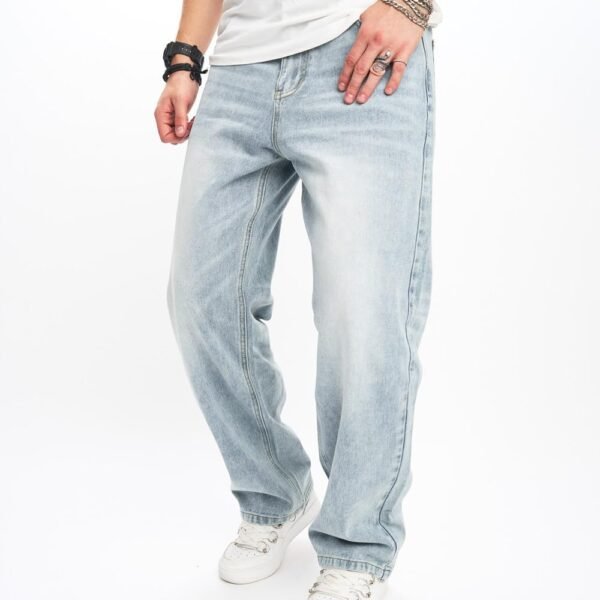 WEIBUMAOYI Men's Wide-Leg Jeans Straight Leg Carpenter Denim Pants Loose fit Trousers - Image 2