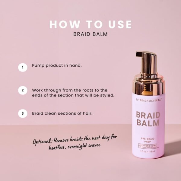 The Beachwaver Co. Braid Balm Pre-Braid Prep - Frizz-Taming Hair Primer Foam to Strengthen and Reduces Flyaways - Create Heatless Curls with Braids - Great for All Hair Types (4 Fl Oz) - Image 3