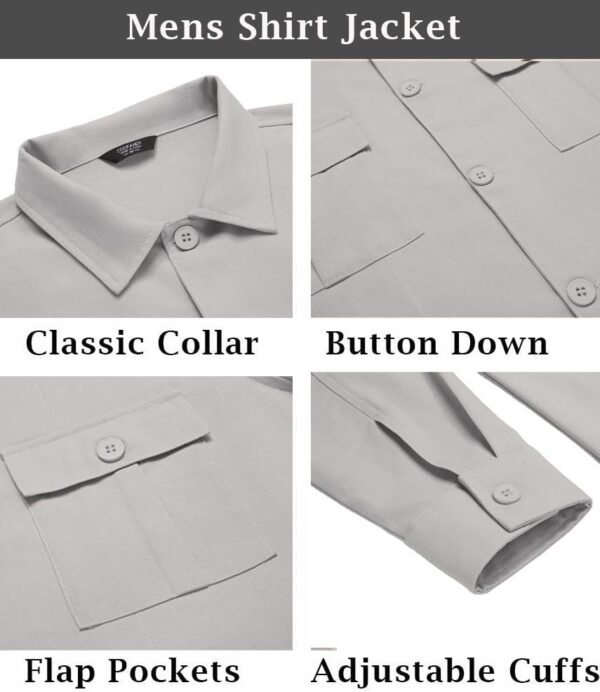 COOFANDY Men's Casual Shirt Jacket Long Sleeve Button Down Overshirt Lightweight Shacket with Pockets - Image 5