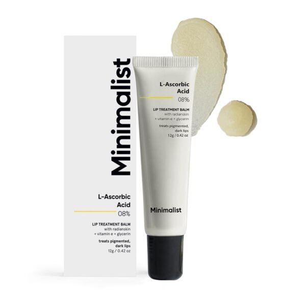 Minimalist Lip Treatment Balm for Lightening Dark Lips, Hydrating & Softening | 8% L-Ascorbic Acid with Vitamin E, Radianskin & Glycerine | For Women & Men | 0.42 Oz / 12 gm