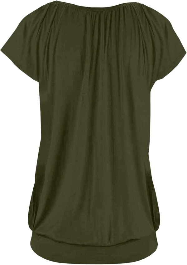 Hongqizo Womens V Neck T Shirts Cap Sleeve Summer Casual Shirts Banded-Bottom Loose Fit Basic Tops - Image 3