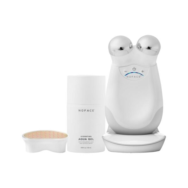 NuFACE Trinity FDA Cleared Microcurrent Facial Device & Wrinkle Reducer Attachment - Microcurrent Device with LED Red Light Attachment - Face Sculpting & Neck Tightening Device + Aqua Microcurrent Gel