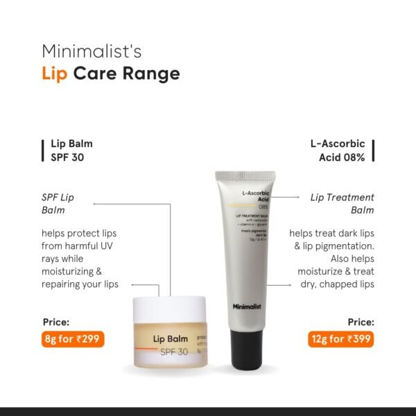 Minimalist Lip Treatment Balm for Lightening Dark Lips, Hydrating & Softening | 8% L-Ascorbic Acid with Vitamin E, Radianskin & Glycerine | For Women & Men | 0.42 Oz / 12 gm - Image 6