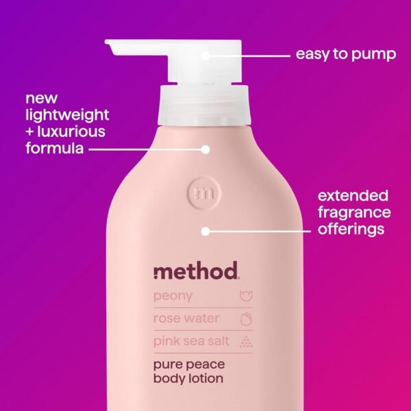 Method Body Lotion, Pure Peace, Rose Water, Peonies + Pink Sea Salt notes, 24 Hours of Moisture, 14 oz - Image 4