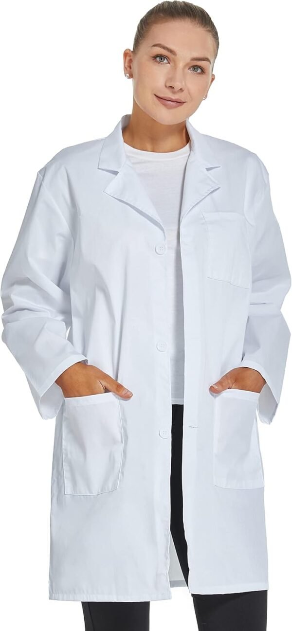 VOGRYE Professional Lab Coat for Women Men Long Sleeve, White, Unisex - Image 3