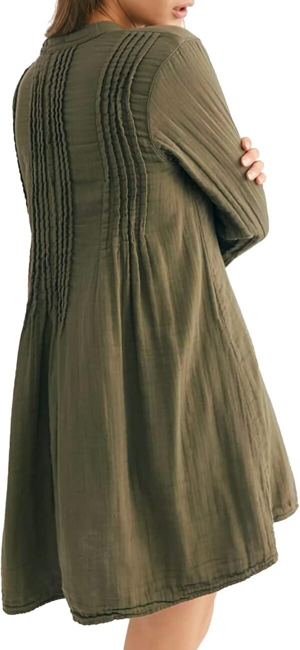 R.Vivimos Women's Tunic Dress Fall Cotton Button Down Long Sleeves Casual Mini Shirt Dress - Image 2