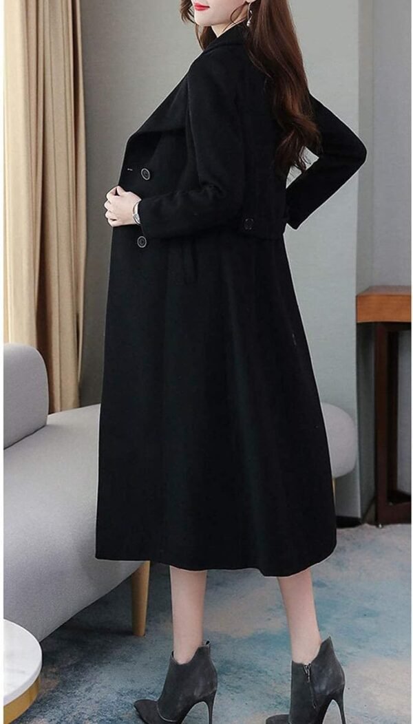 ebossy Women's Shawl Collar Double Breasted Below Knee Slim Wool Trench Long Coat - Image 4