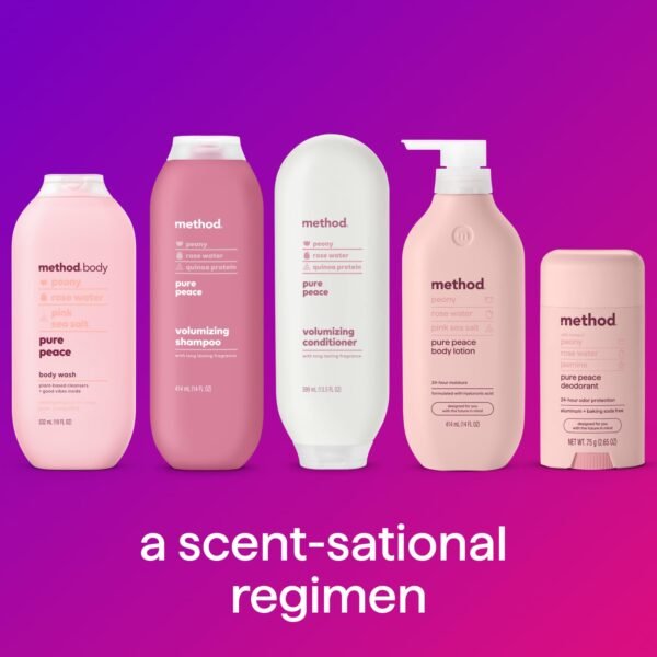 Method Body Lotion, Pure Peace, Rose Water, Peonies + Pink Sea Salt notes, 24 Hours of Moisture, 14 oz - Image 7