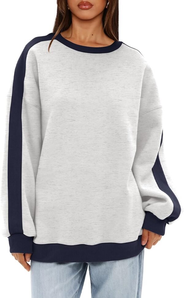 Beaully Womens Oversized Color Block Fleece Sweatshirts Long Sleeve Crew Neck Pullover Sweatshirt Fall Outfits - Image 3