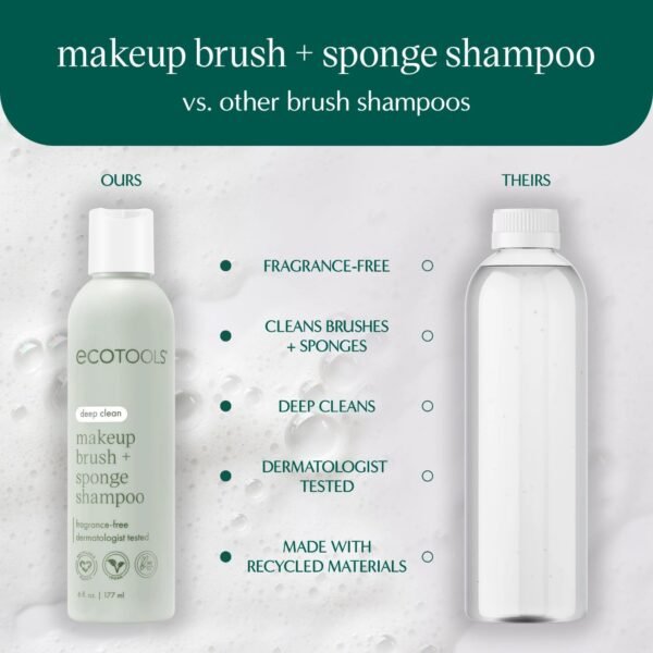 EcoTools Cleanser Shampoo for Makeup Brush/Sponge/Puffs, Remove Makeup & Impurities, Fragrance-Free, No Harsh Chemicals, Vegan & Cruelty-Free, 6 fl.oz./177 ml, 1 Count - Image 3