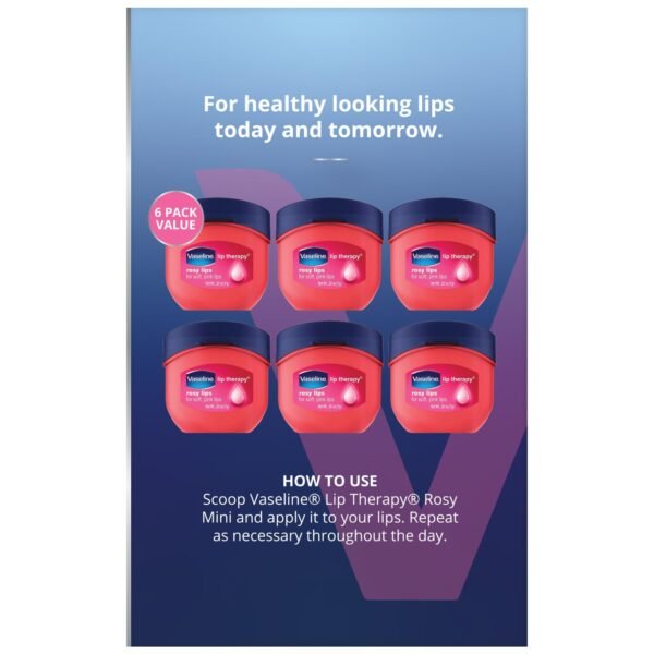 Vaseline Lip Therapy Rosy Lips 6-Pack – Mini Lip Balms for Soft, Deliciously Kissable Lips, Premium Gift Set, 0.25 Oz Ea - Image 5