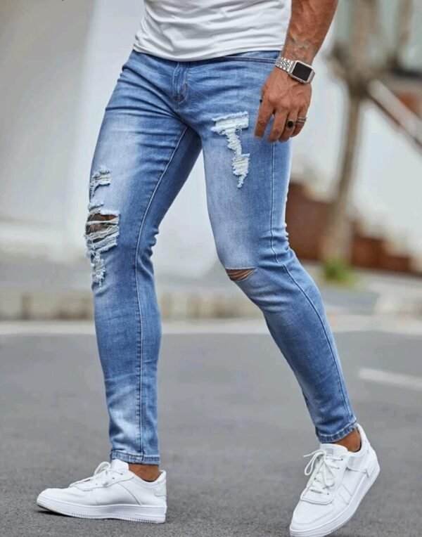 HUNGSON Men's Ripped Skinny Jeans Stretchy Slim Fit Jeans Pants for Men - Image 2