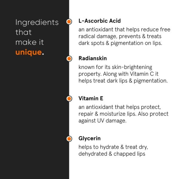 Minimalist Lip Treatment Balm for Lightening Dark Lips, Hydrating & Softening | 8% L-Ascorbic Acid with Vitamin E, Radianskin & Glycerine | For Women & Men | 0.42 Oz / 12 gm - Image 3