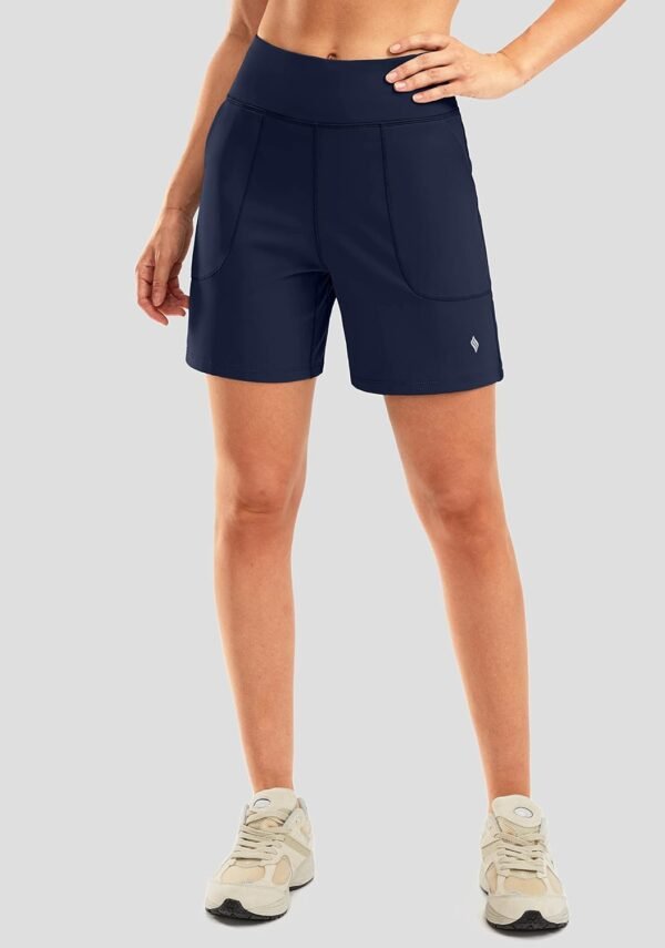 SANTINY Women's 6'' Athletic Long Shorts with 4 Pockets High Waisted Bermuda Shorts for Women Walking Running Casual - Image 3