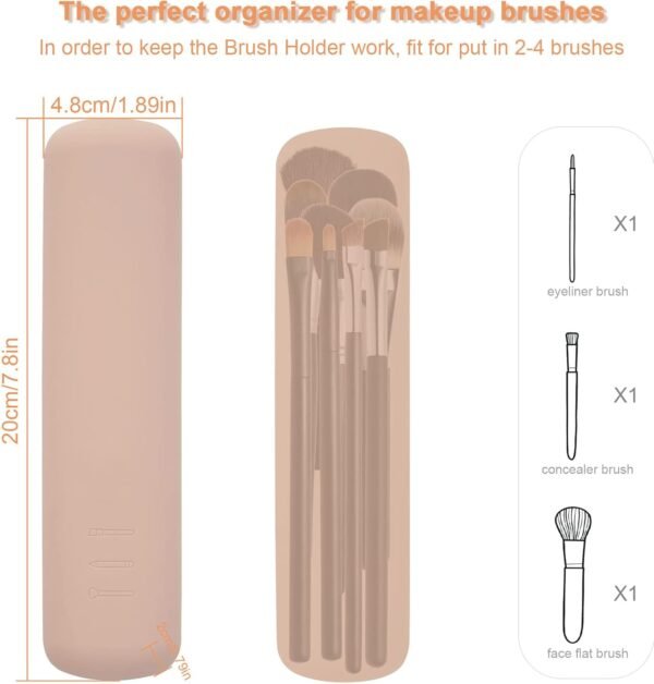 FERYES Travel Makeup Brush Holder, Magnetic Anti-fall Out Silicon Portable Cosmetic Face Brushes Holder, Soft and Sleek Makeup Tools Organizer for Travel-Khaki - Image 4