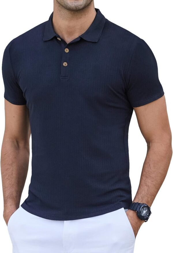 KESIHAN Men's Muscle Polo Shirts Shorts Sleeve Casual Slim Fit Workout Business Golf Shirt - Image 2