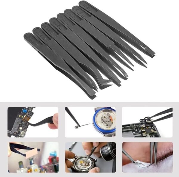 Utoolmart Plastic Anti-static Tweezers, Precision Slant Point Tip for Jewelry Craft DIY Beauty Electronics Repair Tool Black 20pcs - Image 5