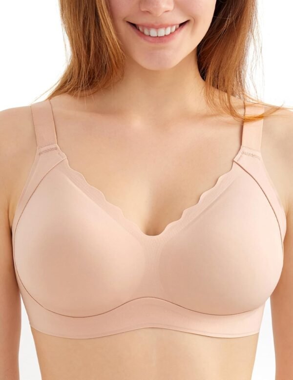 Seamless Bra Wireless Bra for Women, Breathable W-Comfort Support Everyday Bra with Scallop Edges