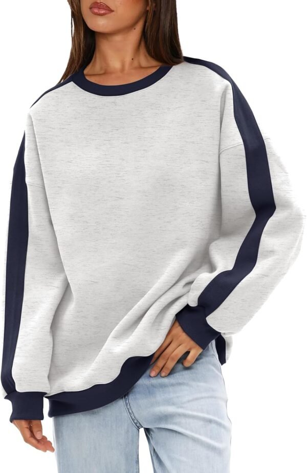 Beaully Womens Oversized Color Block Fleece Sweatshirts Long Sleeve Crew Neck Pullover Sweatshirt Fall Outfits - Image 5