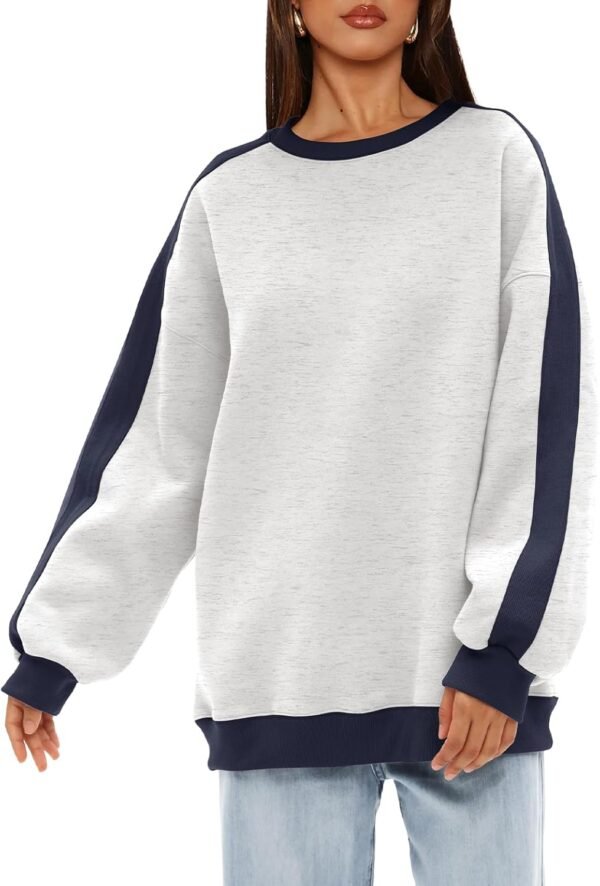 Beaully Womens Oversized Color Block Fleece Sweatshirts Long Sleeve Crew Neck Pullover Sweatshirt Fall Outfits - Image 4