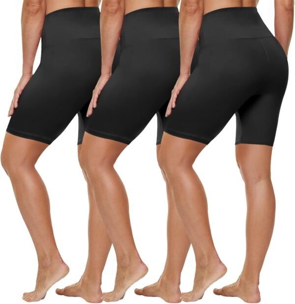 HLTPRO 3 Pack Plus Size Biker Shorts with Pockets for Women (S-4XL)- 8"/5" High Waist Tummy Control Shorts for Yoga