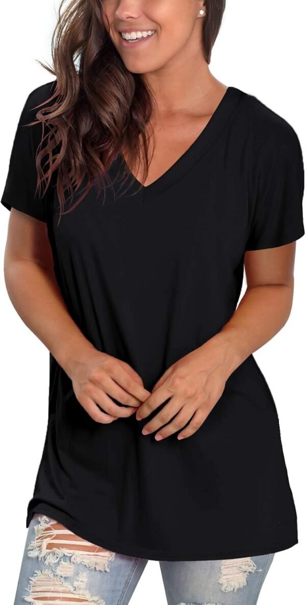 Sipaya Womens T Shirts Basic V Neck Tee Loose Fitting Casual Short Sleeve Tops - Image 3