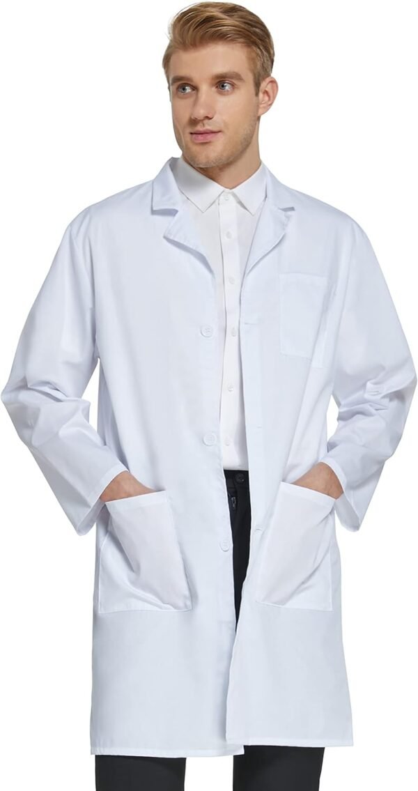 VOGRYE Professional Lab Coat for Men Women Long Sleeve, White, Unisex - Image 4