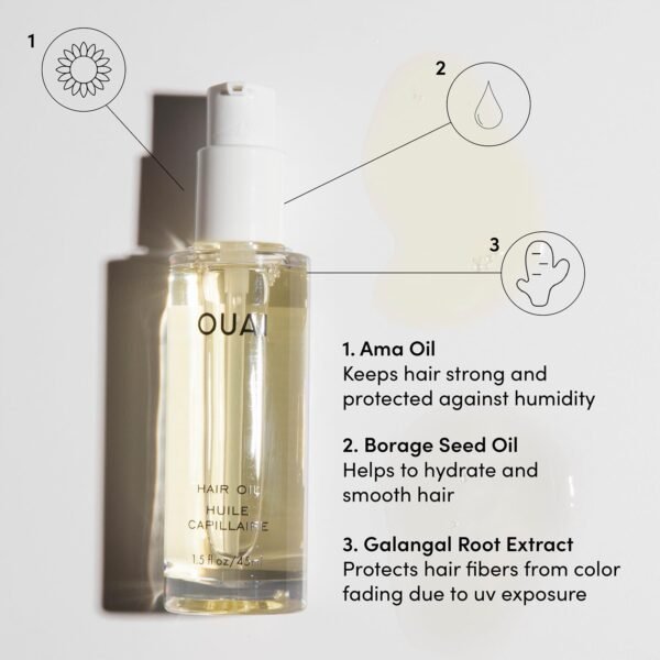OUAI Hair Oil Travel Size - Hair Heat Protectant Oil for Frizz Control - Adds Hair Shine and Smooths Split Ends - Color Safe Formula - Paraben, Phthalate and Sulfate Free (0.45 oz) - Image 3
