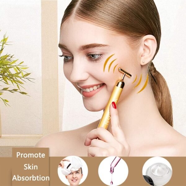Yeamon 2 in 1 Face Massager Golden Facial Electric 3D Roller and T Shape Arm Eye Nose Massager Skin Care Tool - Image 4