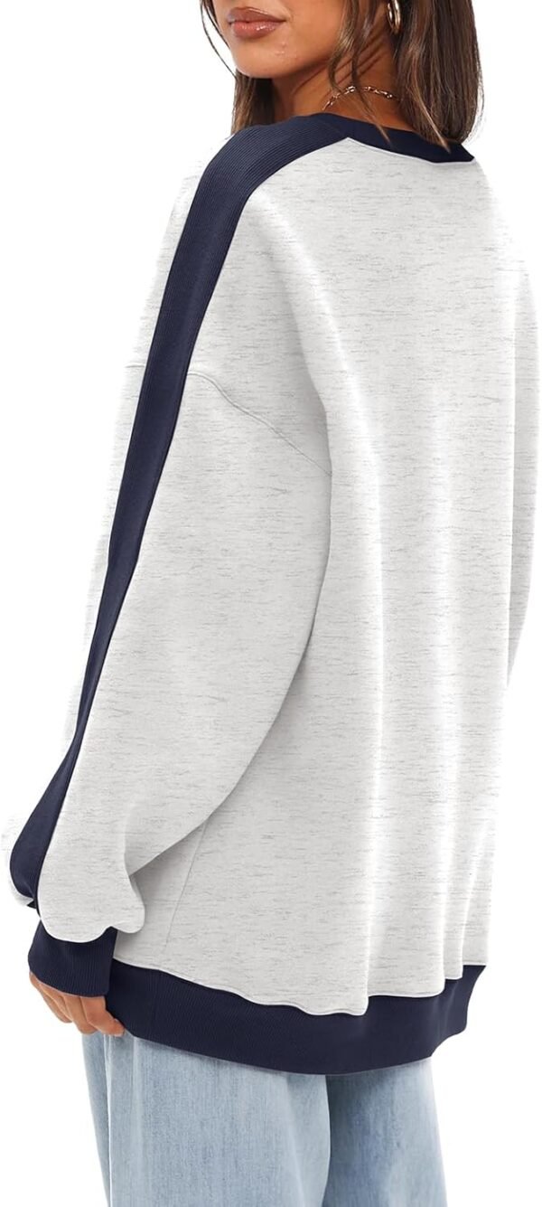 Beaully Womens Oversized Color Block Fleece Sweatshirts Long Sleeve Crew Neck Pullover Sweatshirt Fall Outfits - Image 2