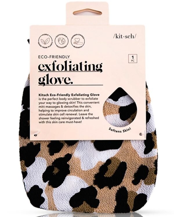 Kitsch Deep Exfoliating Glove, Eco Friendly Exfoliating Body Scrubber, Dead Skin Remover & Body Scrubber Exfoliator, Body Scrub Mitt for Skin Cell Renewal, Body Exfoliating Gloves for Shower, Leopard