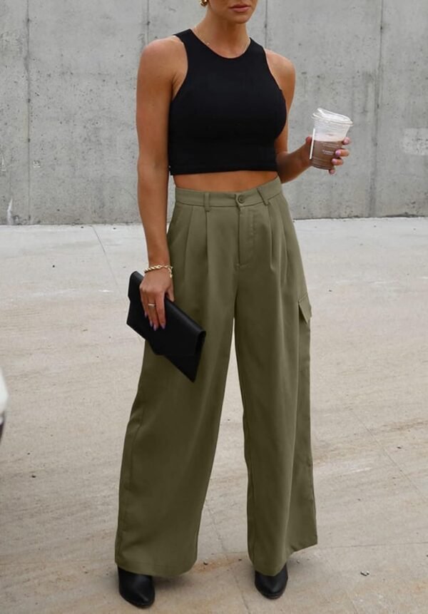 Dokotoo Womens High Waisted Wide Leg Cargo Pants Baggy Casual Trendy Work Pants with 4 Pockets - Image 2
